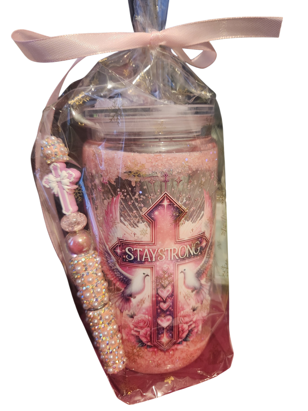 Pre Made 16oz Snowglobe Stay Strong With Matching pen