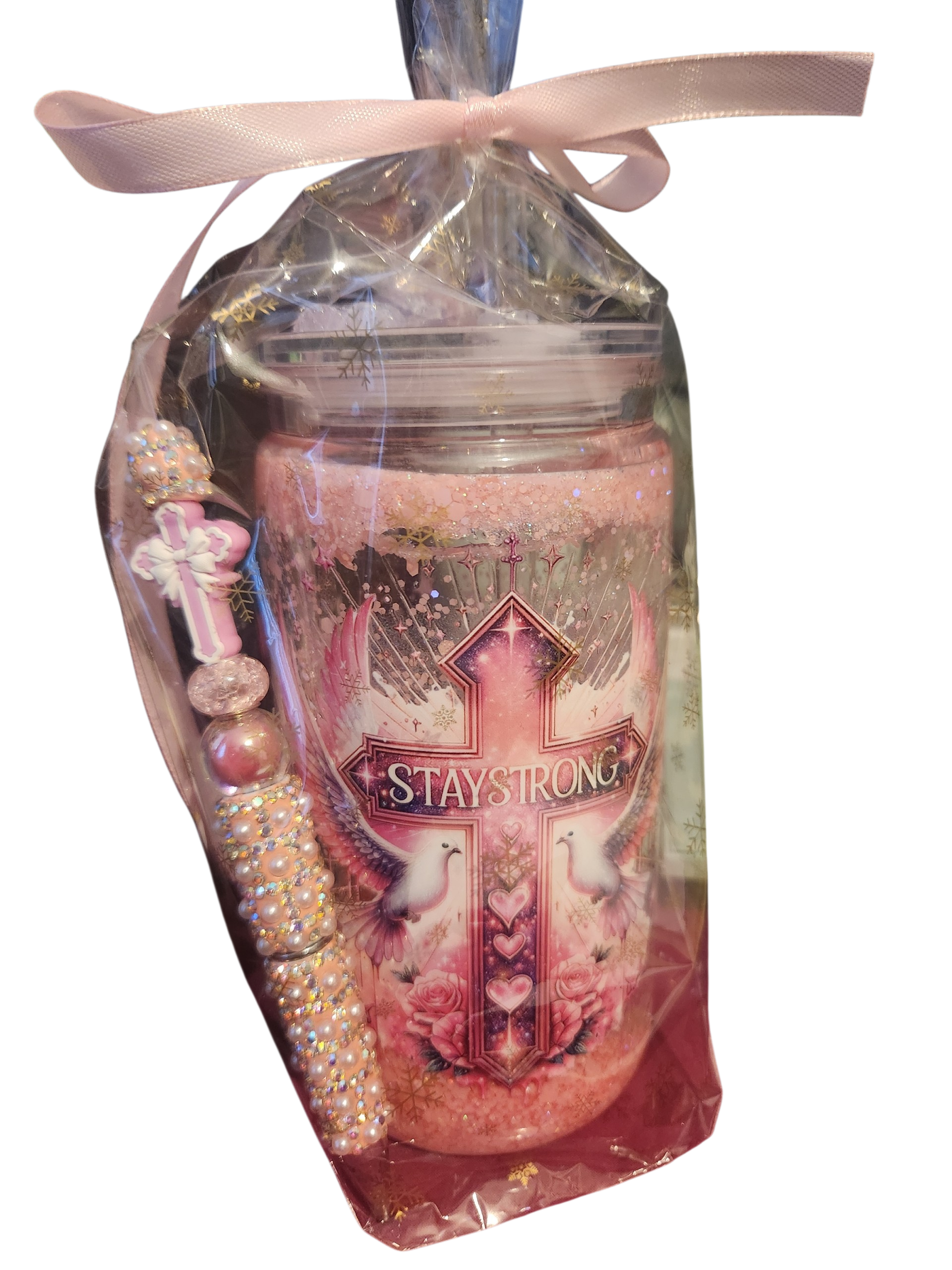 Pre Made 16oz Snowglobe Stay Strong With Matching pen