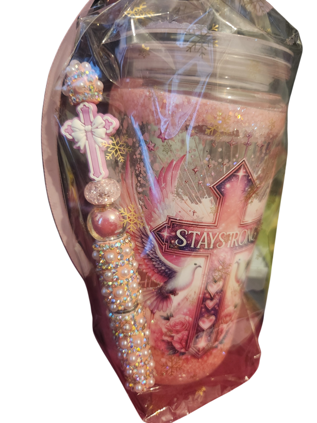 Pre Made 16oz Snowglobe Stay Strong With Matching pen